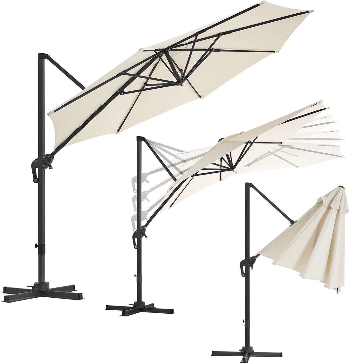 SONGMICS GPU35BRV1 - Zweefparasol - UV-bescherming UPF 50+ - 360° Draaibaar - Verstelbare Hoek - Met Standaard (0194343646770)