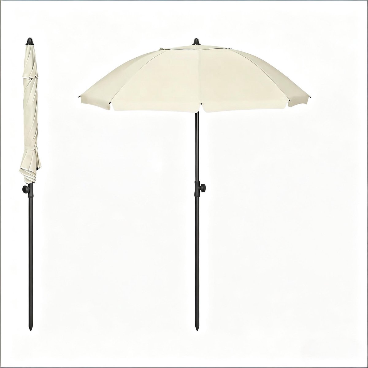 Stokparasol - Opvouwbaar parasol - Rond - Strandparasol - Tuin - Balkonparasol - UV-bescherming - Waterdicht - 35° Kantelbaar - Ø 135cm - Beige (0795629060053)