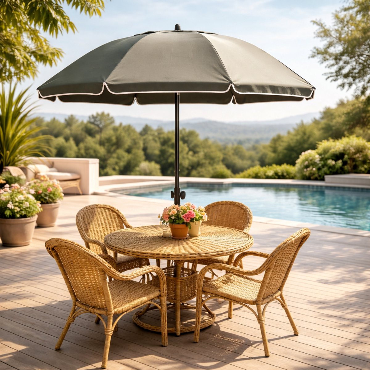 Stokparasol - Opvouwbaar parasol - Rond - Strandparasol - Tuin - Balkonparasol - UV-bescherming - Waterdicht - 35° Kantelbaar - Ø 155cm - Grijs (0795629060091)