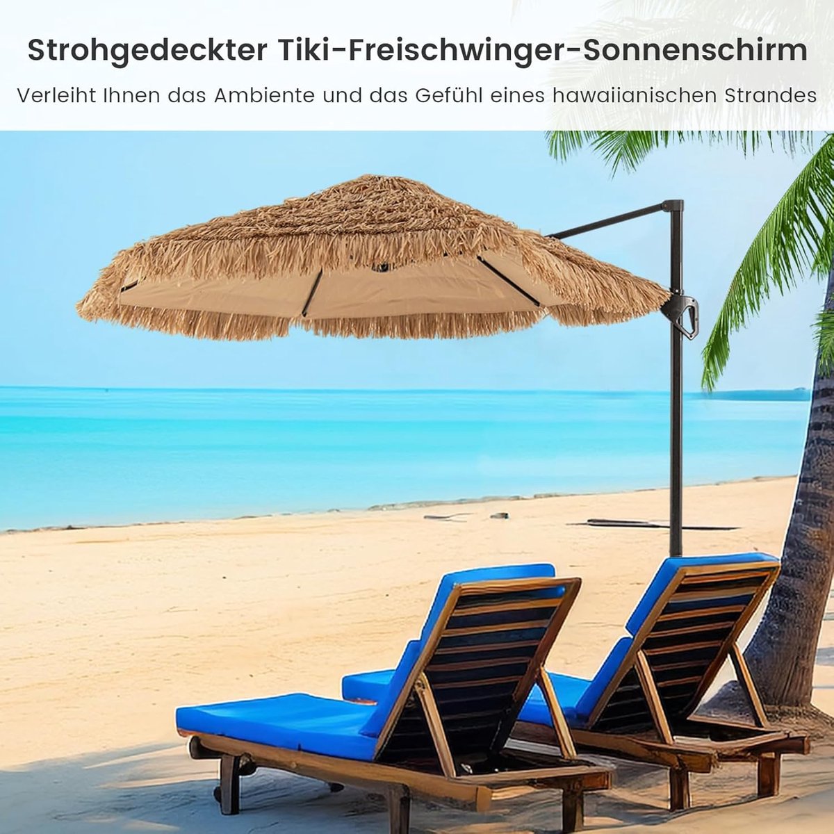 Tropische Hawaii Zweefparasol 270 cm - PP Rieten Patio Umbrella voor Tuin en Terra (9506576194590)