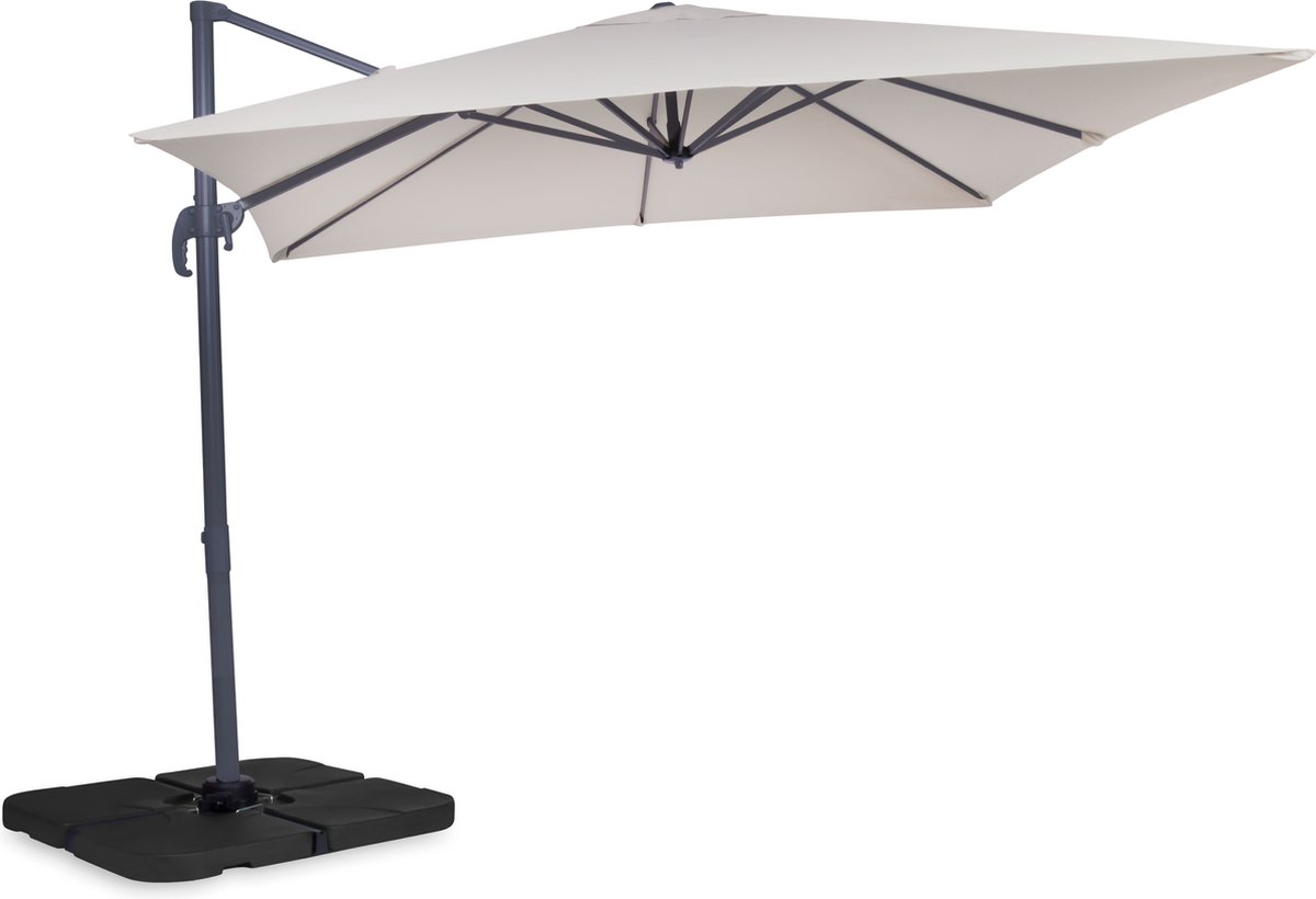 VONROC Premium Zweefparasol Pisogne 300x300m - Draai- en kantelbaar - UV werend doek - Beige - Incl. duurzame beschermhoes en vulbare parasoltegels (8717479100934)