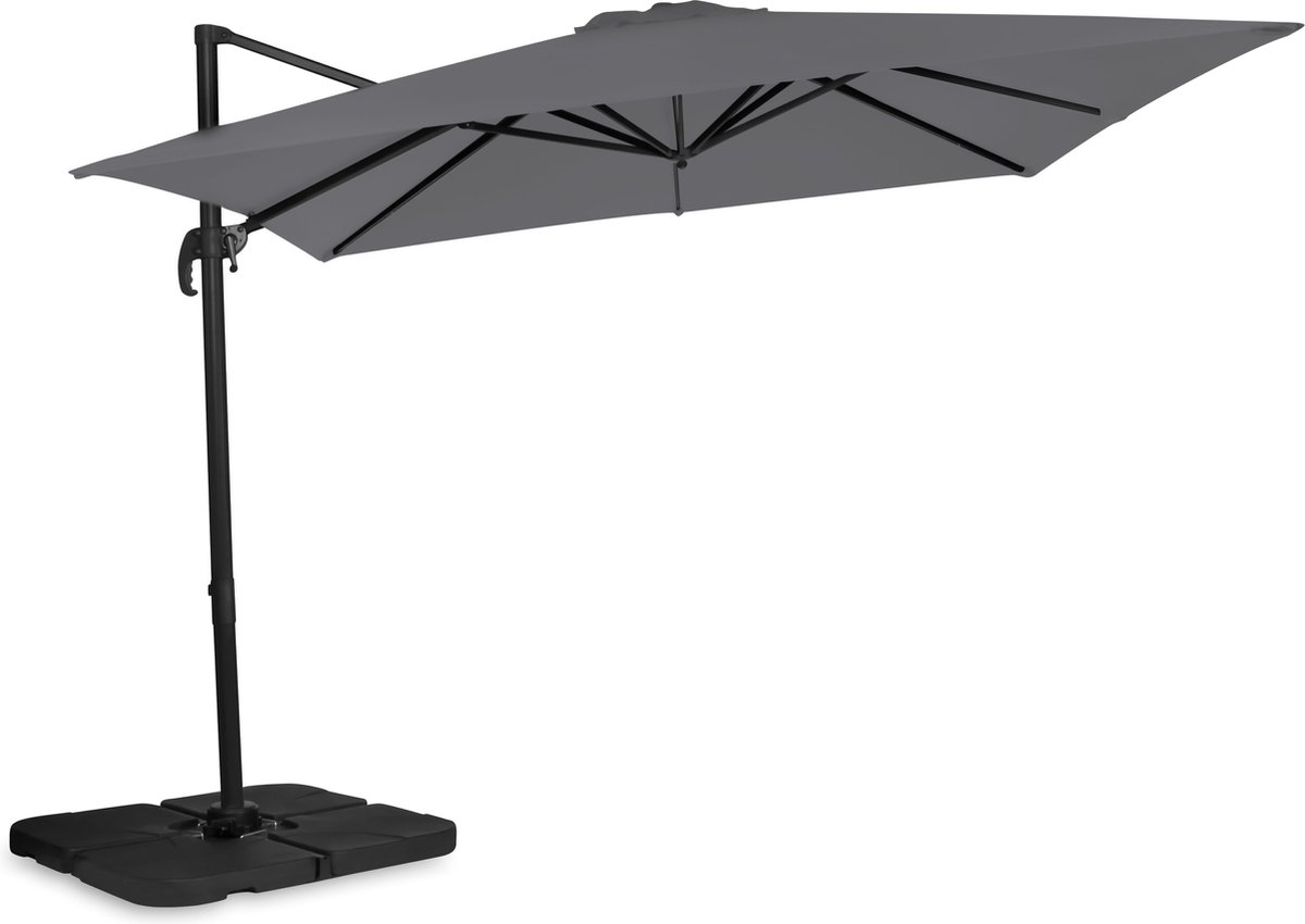 VONROC Premium Zweefparasol Pisogne 300x300m - Duurzame parasol combi set incl. vulbare parasoltegels - 360 ° Draaibaar - Kantelbaar - UV werend doek - Grijs - Incl. beschermhoes (8717479100927)