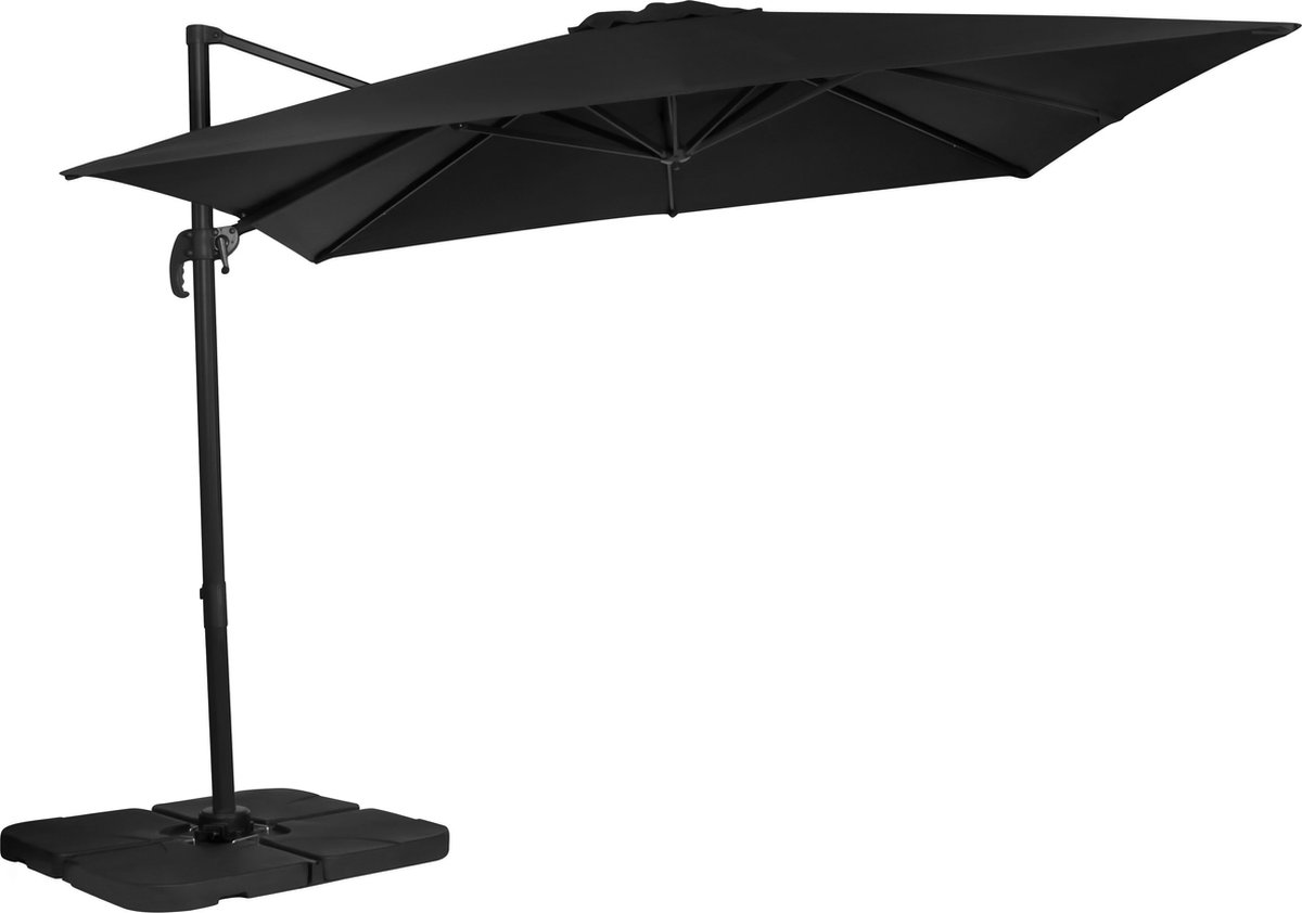 VONROC Premium Zweefparasol Pisogne 300x300m - Duurzame parasol combi set incl. vulbare parasoltegels - 360 ° Draaibaar - Kantelbaar - UV werend doek - Antraciet/zwart - Incl. beschermhoes (8717479100910)