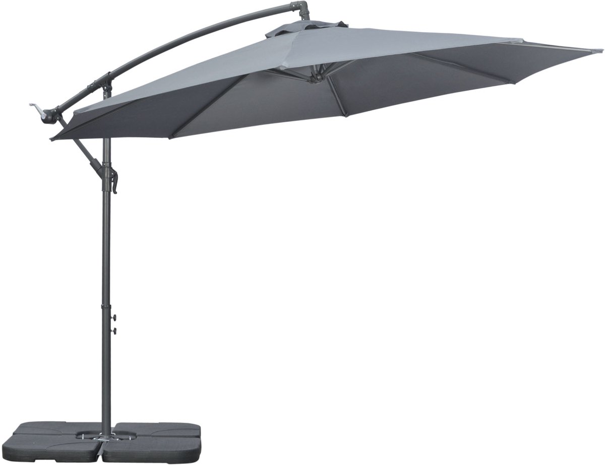Wishdor Zweefparasol - Handzwengel En Verstelbare Hoek - Modern - Voor Tuin Of Terras - Aluminium En Polyester - Donkergrijs - Ø292 x 247 Cm (4070904362685)