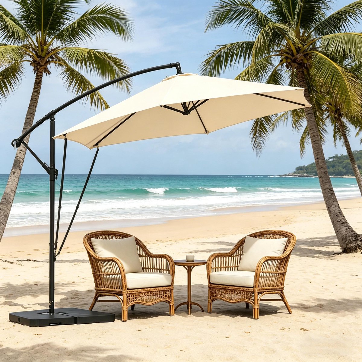 Wishdor Zweefparasol - Kantelbaar En Draaibaar - Voor Tuin Of Terras - Met Slinger, Ventilatieopening En Opberghoes - Metaal En Polyester - Beige - 310 X 310 Cm (4070904368304)