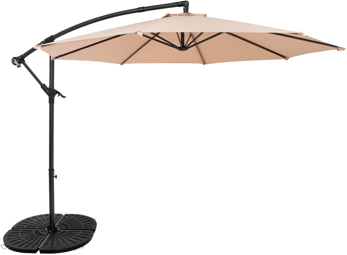 Zweefparasol 3 m & 4-delige Parasolvoet - beige - hangparasol voor tuin terras (5056806874395)