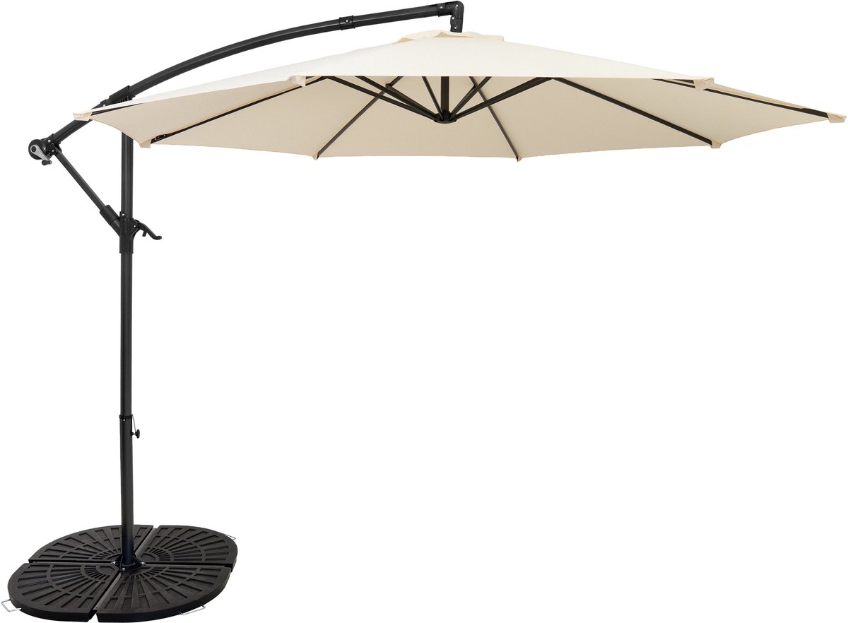 Zweefparasol 3 m & 4-delige Parasolvoet - crème - hangparasol voor tuin terras (5056806874401)