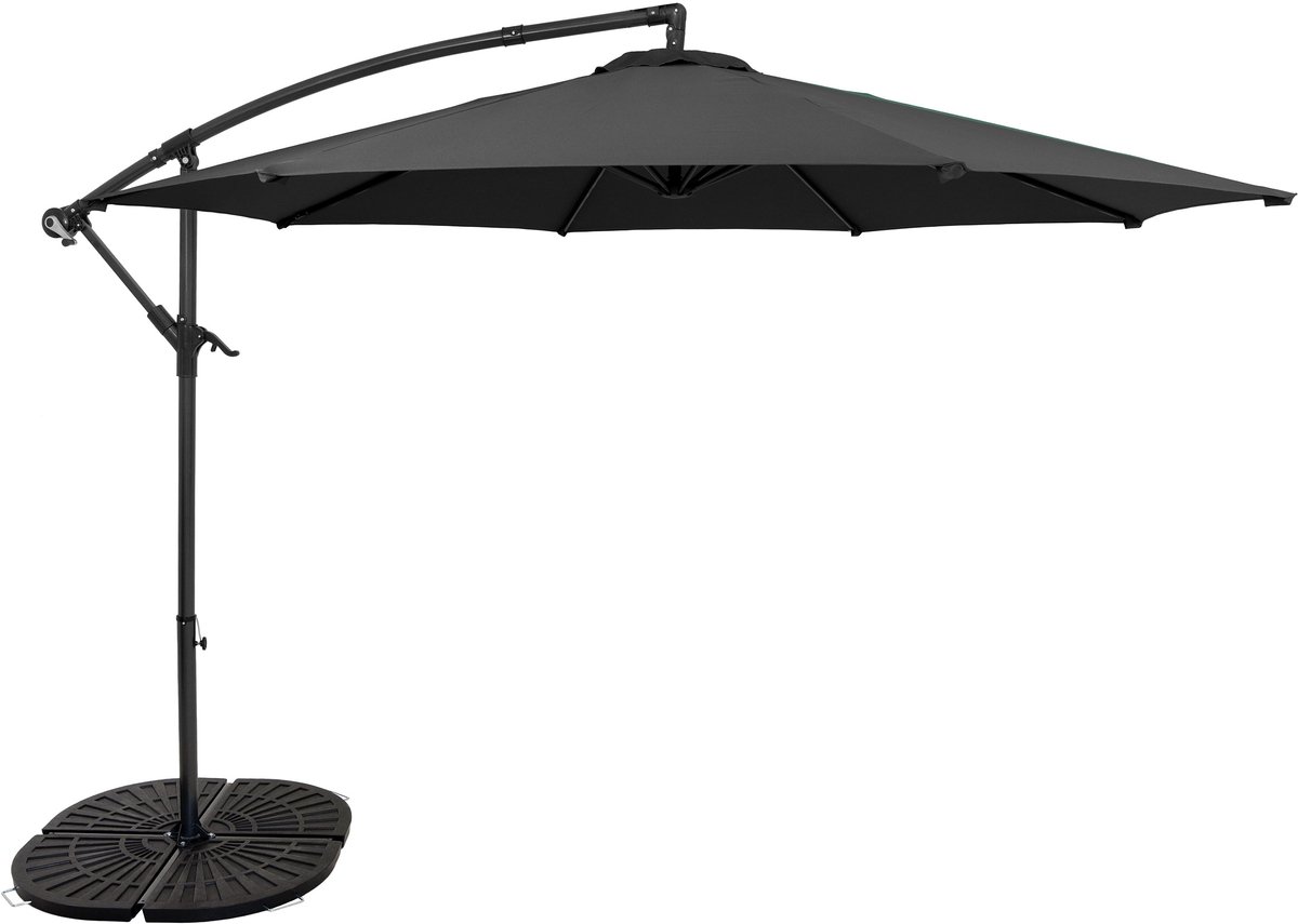 Zweefparasol 3 m & 4-delige Parasolvoet - grijs - hangparasol voor tuin terras (5056806874418)