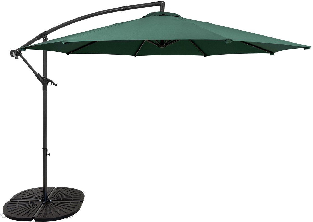 Zweefparasol 3 m & 4-delige Parasolvoet - groen - hangparasol voor tuin terras (5056806874425)
