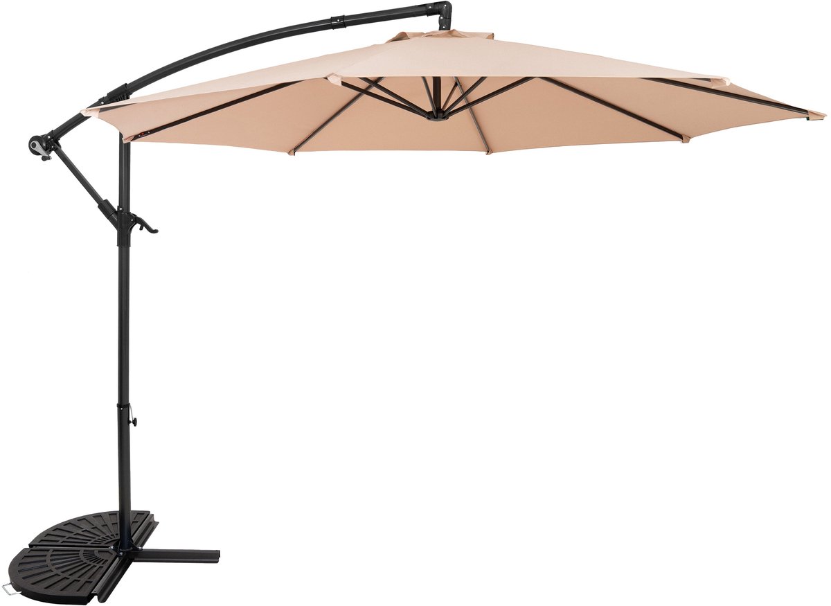 Zweefparasol 3 m & halfrond 2-delige parasolvoet - beige - hangparasol tuin (5056806874296)