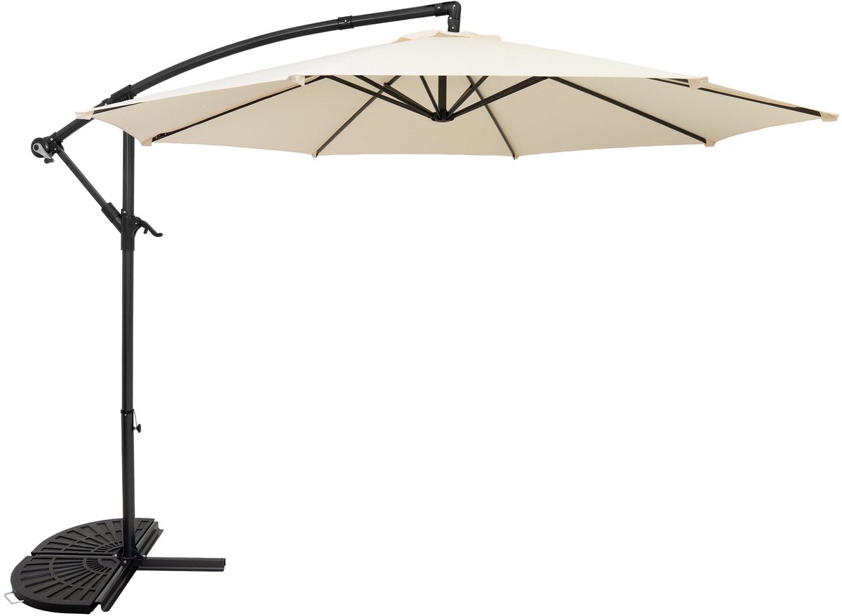 Zweefparasol 3 m & halfrond 2-delige parasolvoet - crème - hangparasol tuin (5056806874302)