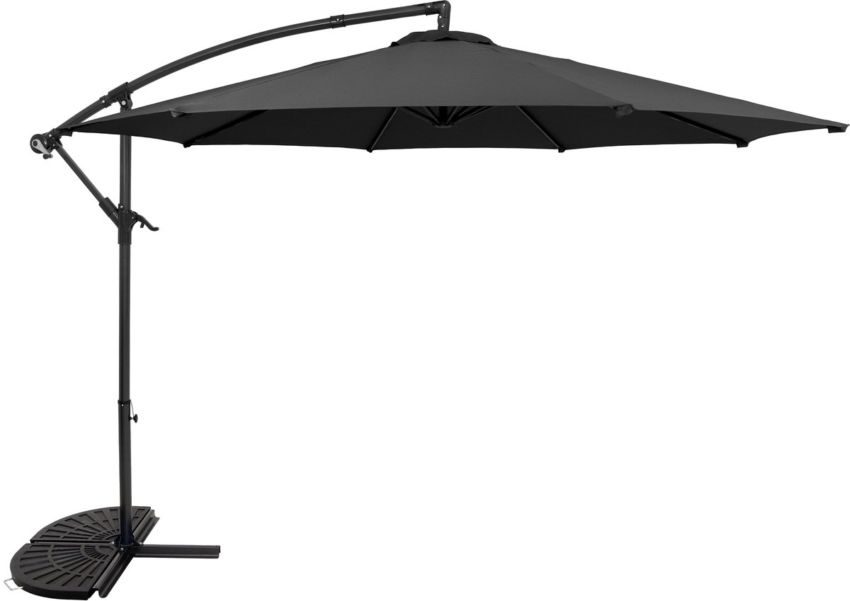 Zweefparasol 3 m & halfrond 2-delige parasolvoet - grijs - hangparasol tuin (5056806874319)