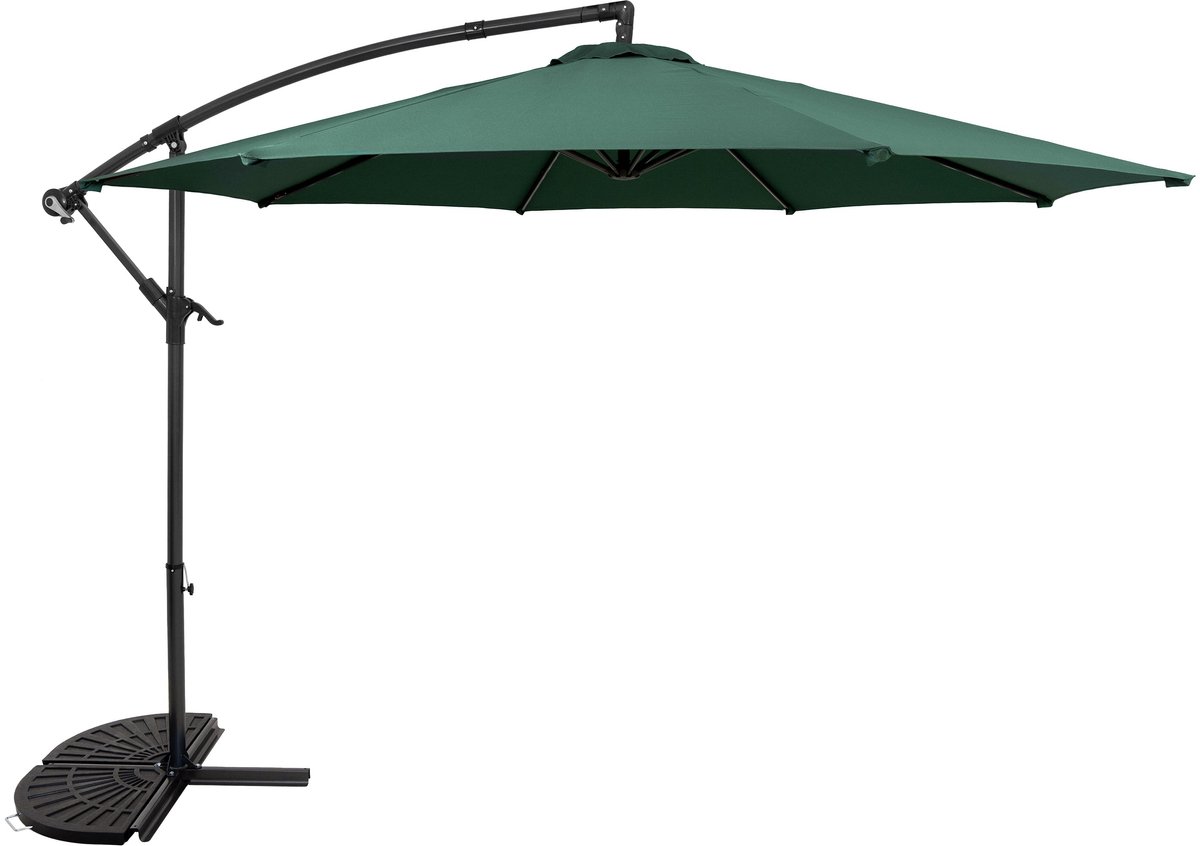 Zweefparasol 3 m & halfrond 2-delige parasolvoet - groen - hangparasol tuin (5056806874326)