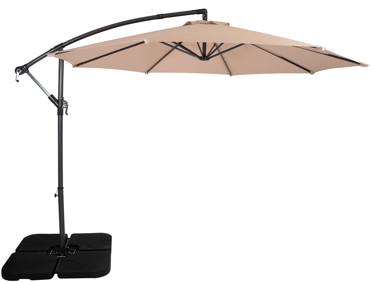Zweefparasol 3 m & vierkante parasolvoet - beige - hangparasol tuin en terras (5056806874197)