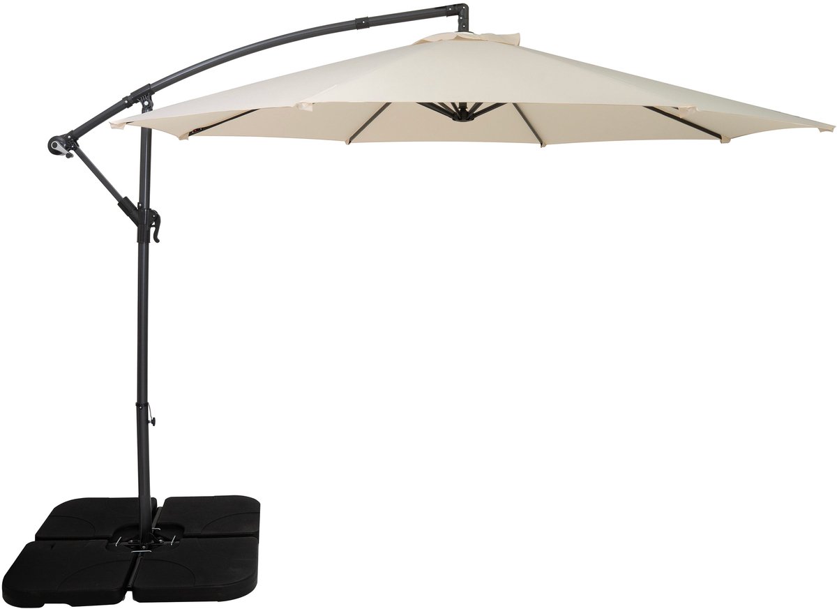 Zweefparasol 3 m & vierkante parasolvoet - crème - hangparasol tuin en terras (5056806874203)