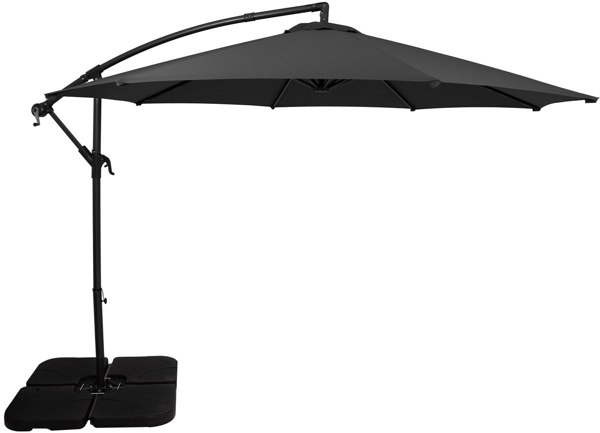 Zweefparasol 3 m & vierkante parasolvoet - grijs - hangparasol tuin en terras (5056806874210)