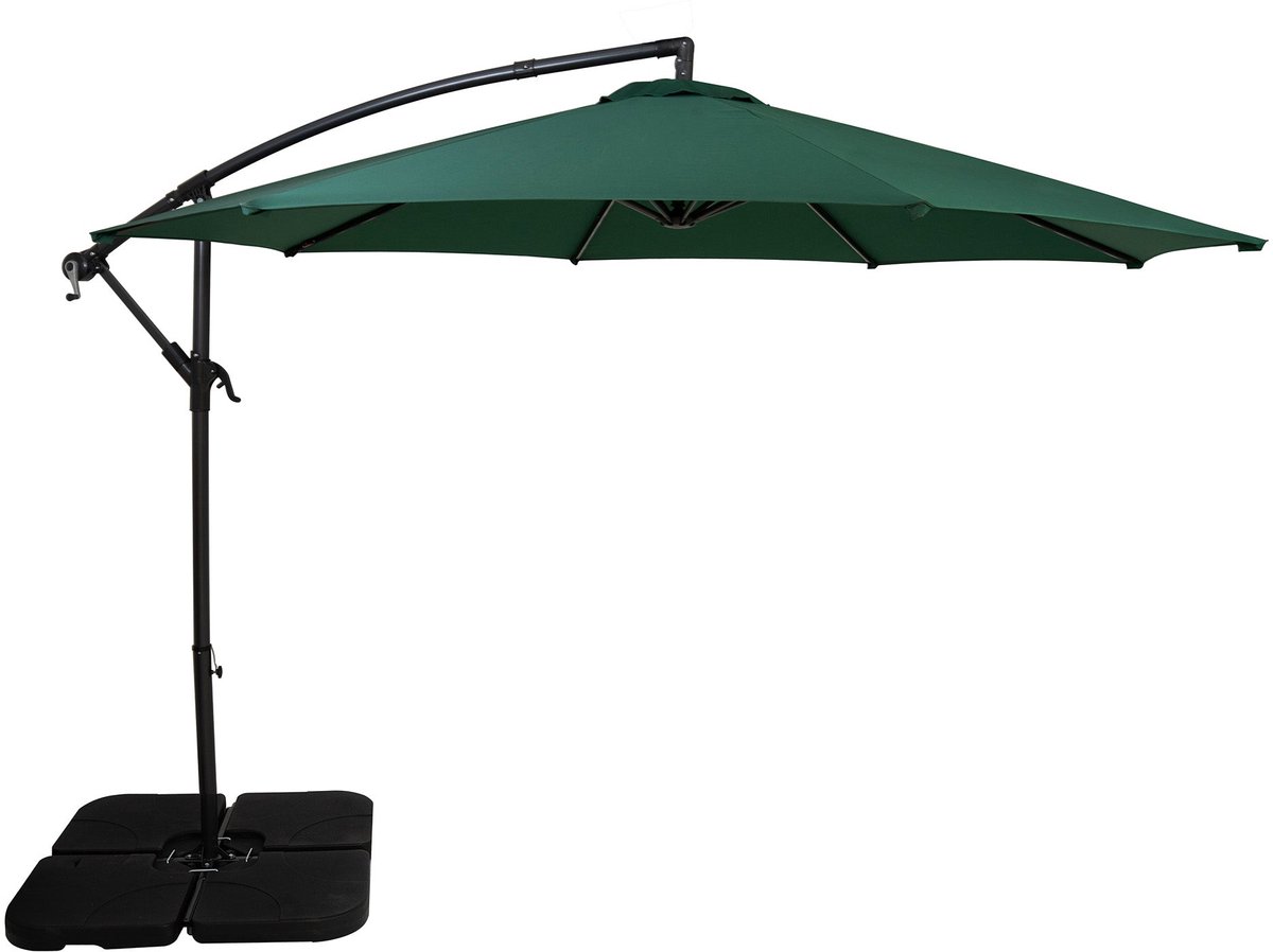 Zweefparasol 3 m & vierkante parasolvoet - groen - hangparasol tuin en terras (5056806874227)