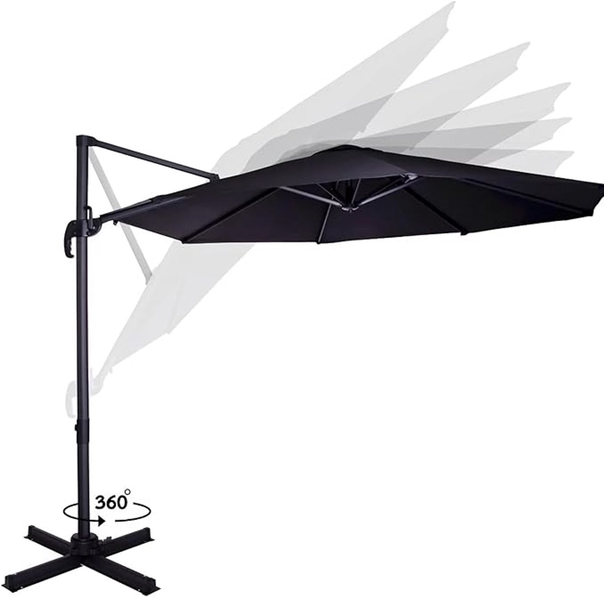Zweefparasol 300 cm - 360° Draaibaar - Kantelbaar - UV-Bescherming - Inclusief Beschermhoes - Antraciet/Zwart (8721606401061)