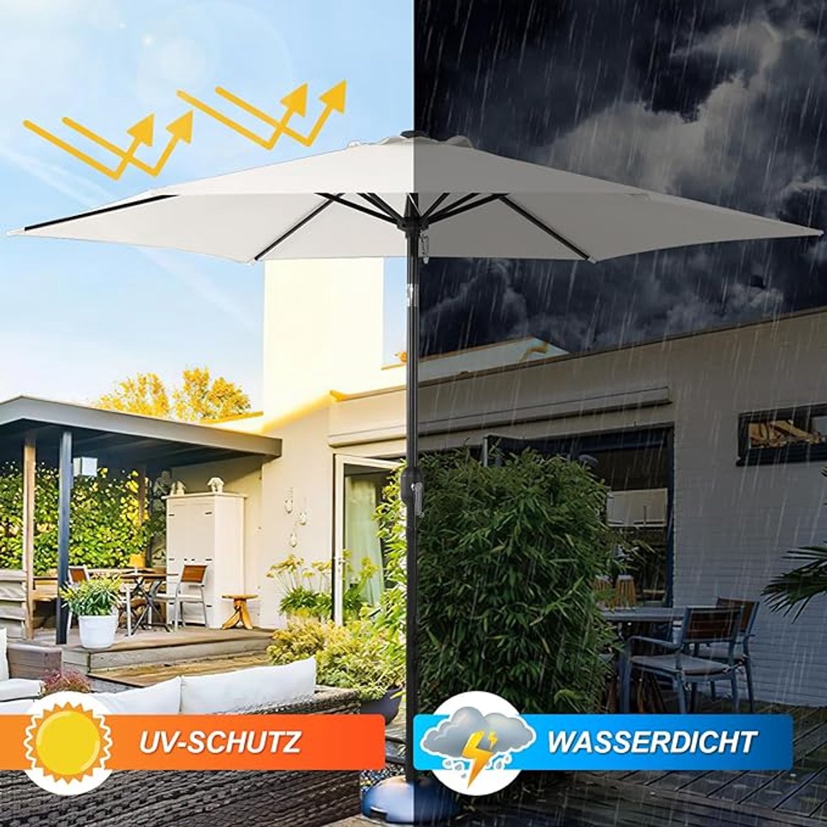Zweefparasol Depauwonen Ø350 cm - Grote Tuinparasol met Zwengel, UPF 50+ UV-bescherming, Waterafstotend, Kantelbaar, Strandscherm en Zonwering - Balkon, Terras, Zwembad - Zonder Standaard (9507768384874)