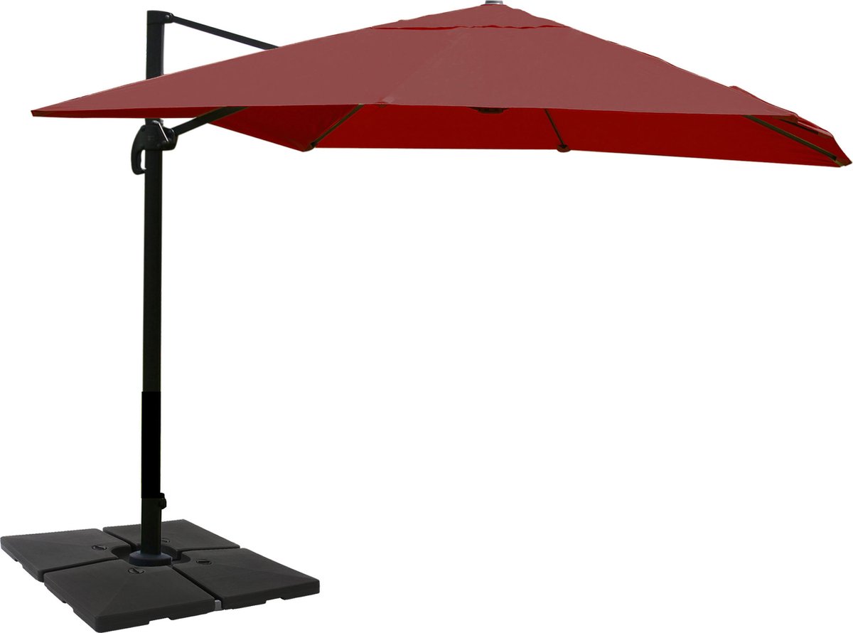 Zweefparasol MCW-A96, 3x4m (Ø5m) polyester aluminium/staal 26kg ~ bordeaux met voet, draaibaar (4057651222103)