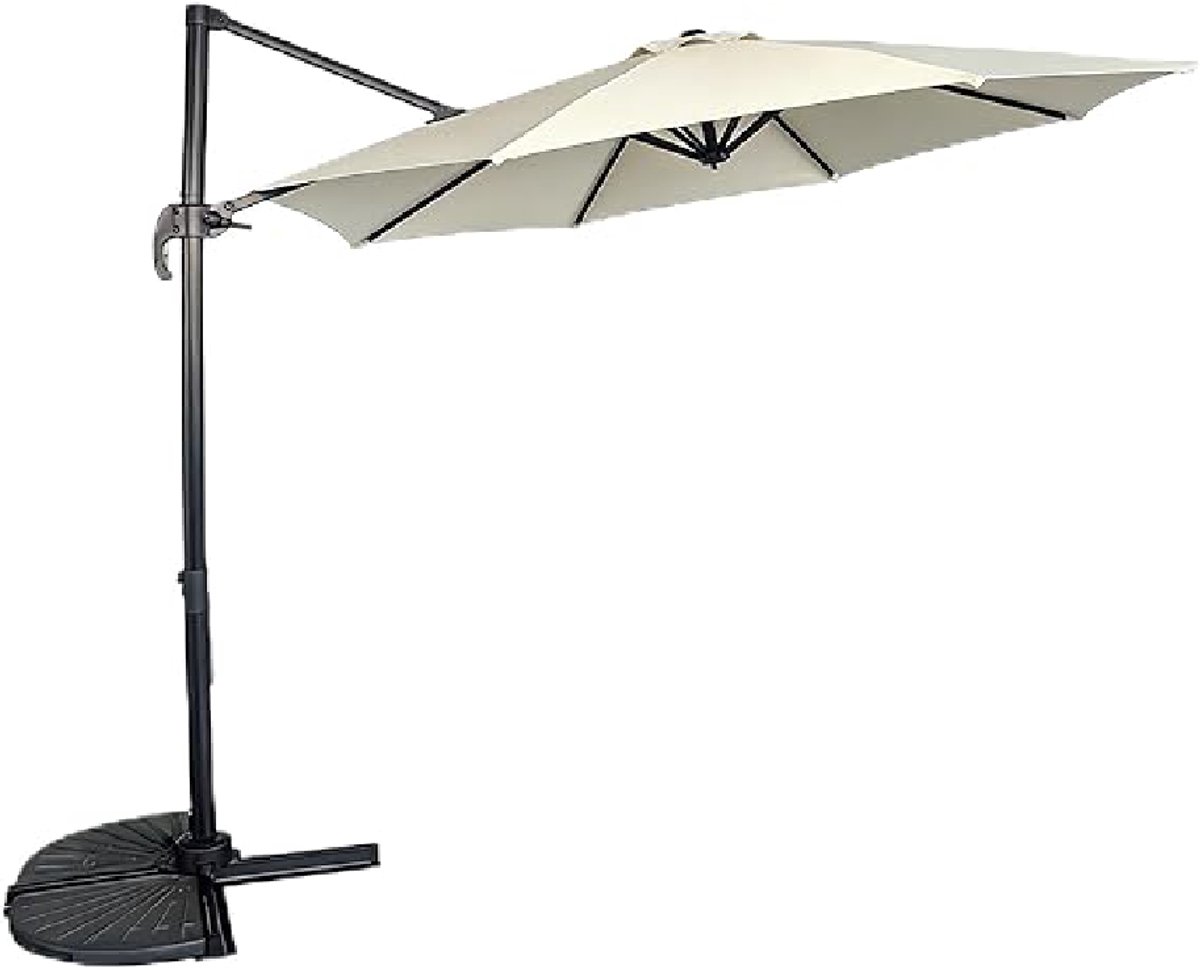 Zweefparasol - Ø 300 cm - 360° Draaibaar & Kantelbaar - Aluminium & IJzer Frame - Met Kruisvoet - UV-bestendig & Waterafstotend - Beige (6950000147844)