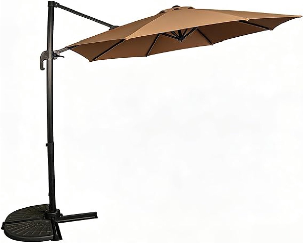 Zweefparasol - Ø 300 cm - 360° Draaibaar & Kantelbaar - Aluminium & IJzer Frame - Met Kruisvoet - UV-bestendig & Waterafstotend - Bruin (6950000147837)
