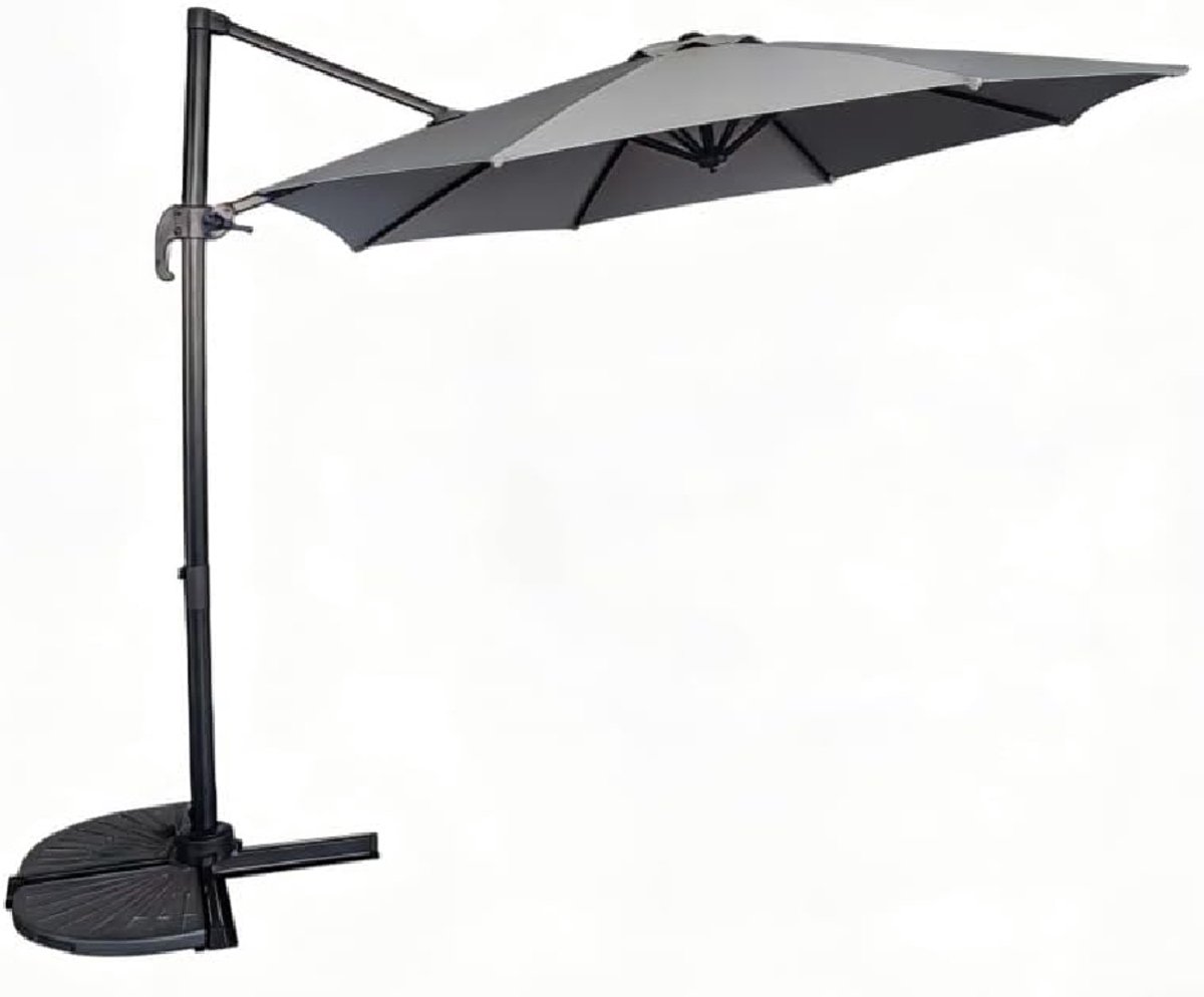 Zweefparasol - Ø 300 cm - 360° Draaibaar & Kantelbaar - Aluminium & IJzer Frame - Met Kruisvoet - UV-bestendig & Waterafstotend - Grijs (6950000147851)