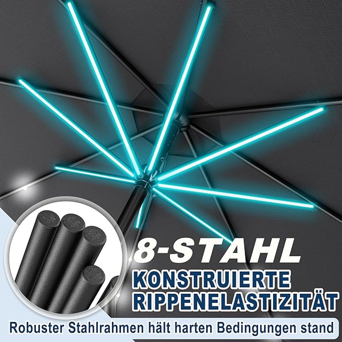 Zweefparasol met LED Depauwonen Ø300 cm - Luxe Hangparasol met Zwengel, Kantelbaar en UV-bescherming - Parasol voor Tuin, Terras, Balkon & Strand - Aluminium Frame, Donkergrijs (9506334934536)