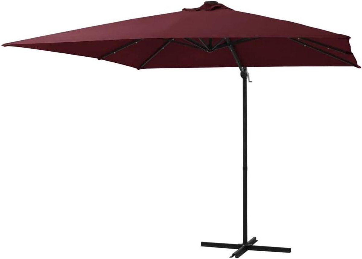 Zweefparasol met LED - Tuinparasol Buiten - Terras Beschermen - Ingebouwde Verlichting - 250 x 250 cm - Rood (9101185245093)