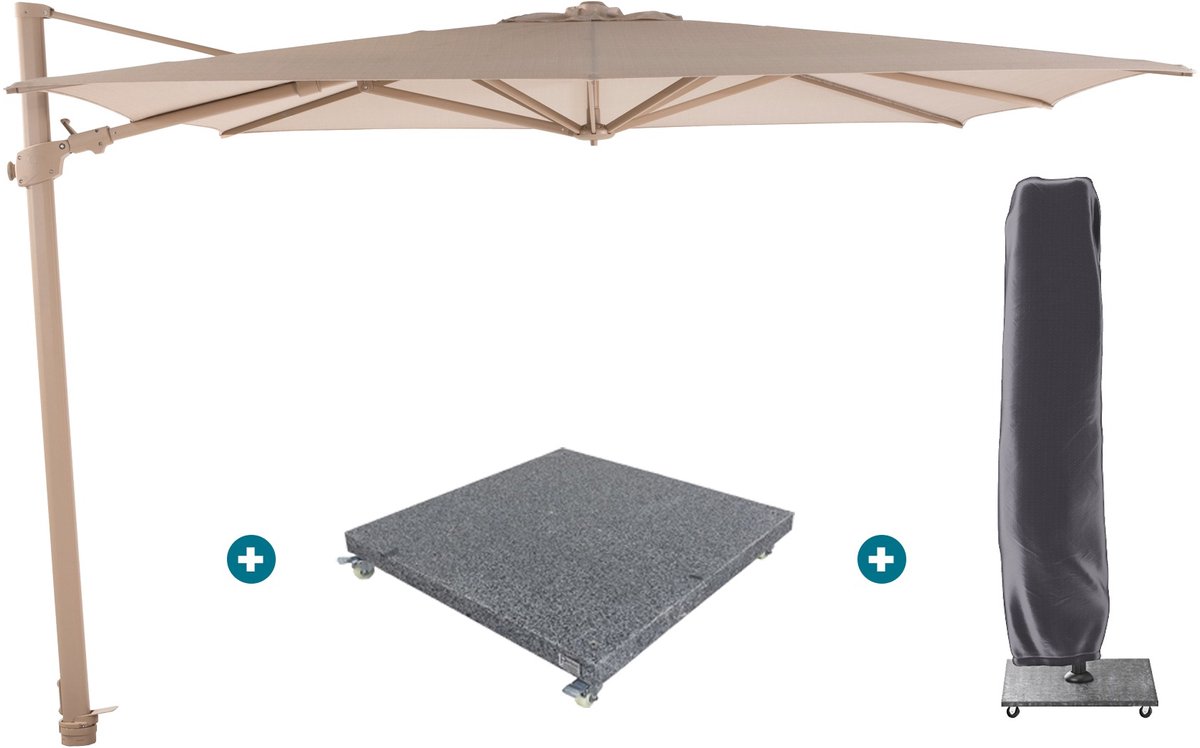 4-Seasons zweefparasol Siesta Premium 300 x 300 - Latte met voet en hoes (6154118360328)