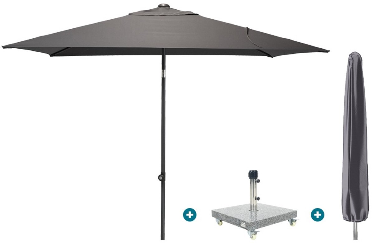4SO Oasis stokparasol 200x250 cm. - Antraciet Sevilla voet en hoes (6154116278298)
