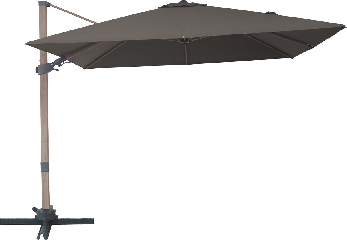 AXI Alina Zweefparasol 300x300 cm Eikenlook /taupe incl. Hoes - Gepoedercoat frame met kruisvoet - 360° Draaibaar - Kantelbaar (8721399280782)