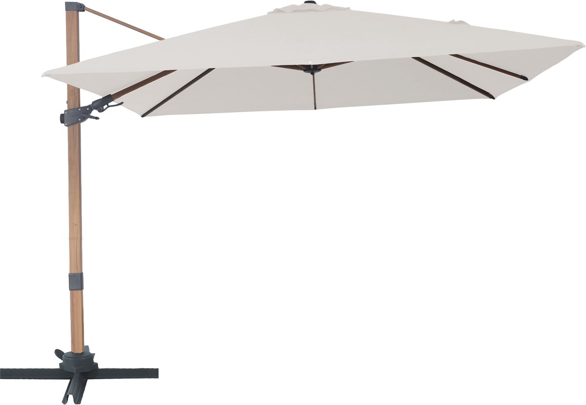 AXI Alina Zweefparasol 300x300 cm Houtlook /beige incl. Hoes - Gepoedercoat frame met kruisvoet - 360° Draaibaar - Kantelbaar (8721399280775)