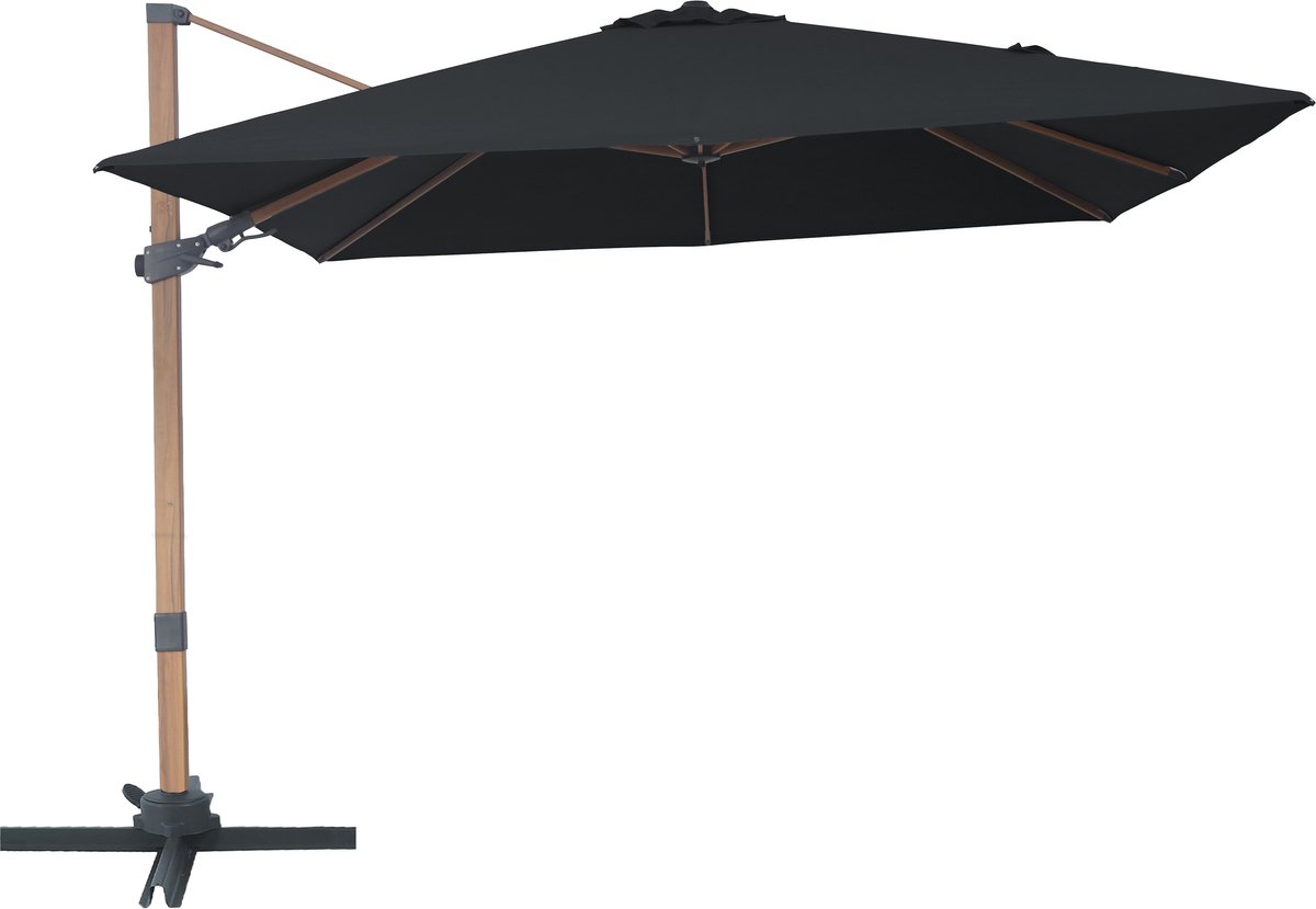 AXI Alina Zweefparasol 300x300 cm Houtlook /grijs incl. Hoes - Gepoedercoat frame met kruisvoet - 360° Draaibaar - Kantelbaar (8721399280751)