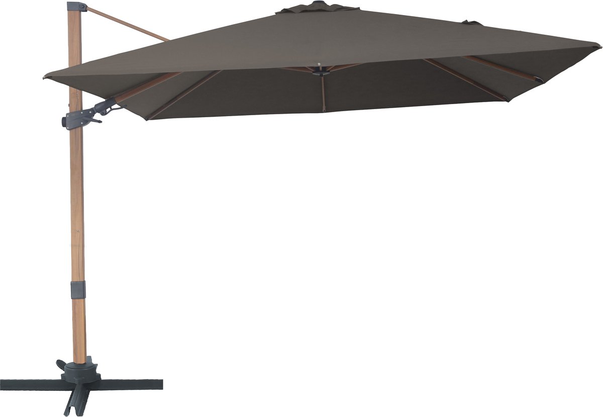 AXI Alina Zweefparasol 300x300 cm Houtlook /taupe incl. Hoes - Gepoedercoat frame met kruisvoet - 360° Draaibaar - Kantelbaar (8721399280768)