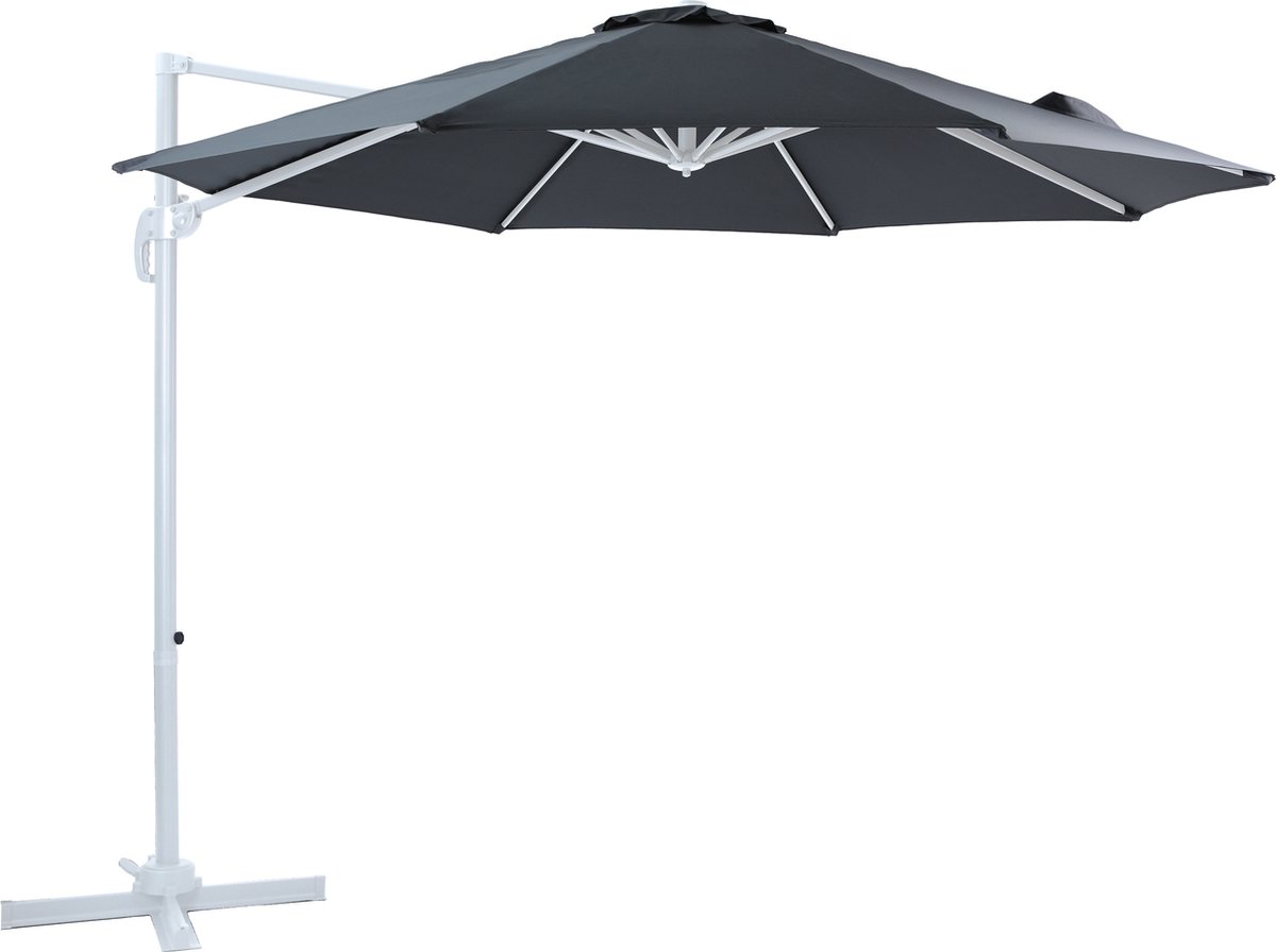 AXI Marisol Zweefparasol Ø 300cm Wit/grijs incl. Hoes - Gepoedercoat aluminium frame met kruisvoet - 360° Draaibaar - Kantelbaar - UV werend doek (8720365063404)