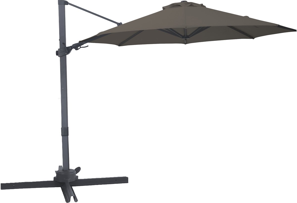 AXI Solis Zweefparasol Ø 300cm Antraciet/taupe incl. Hoes - Gepoedercoat frame met kruisvoet - 360° Draaibaar - Kantelbaar (8721399280843)