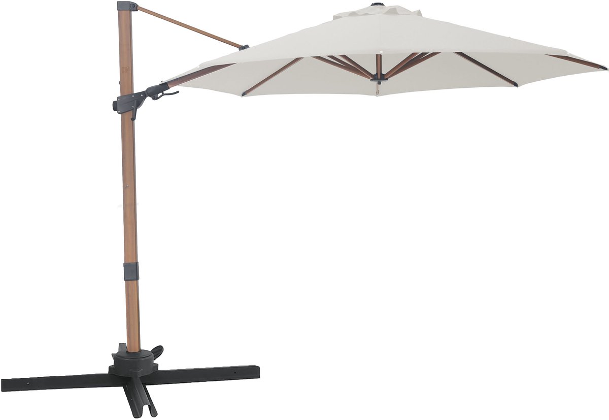 AXI Solis Zweefparasol Ø 300cm Houtlook/beige incl. Hoes - Gepoedercoat frame met kruisvoet - 360° Draaibaar - Kantelbaar (8721399280881)