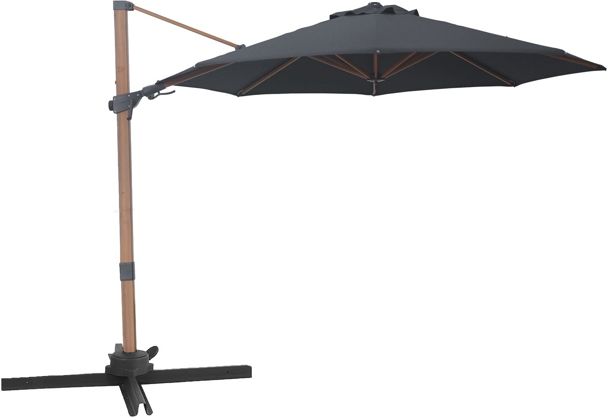 AXI Solis Zweefparasol Ø 300cm Houtlook/grijs incl. Hoes - Gepoedercoat frame met kruisvoet - 360° Draaibaar - Kantelbaar (8721399280867)