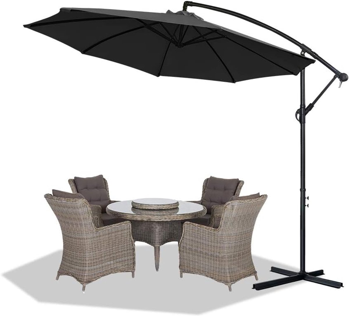 Aluminium Parasol - Tuinparasol Zweefparasol - Terras Zomer - In hoogte verstelbaar - 300cm of 350cm - Donkergrijs Beige (9101174140446)