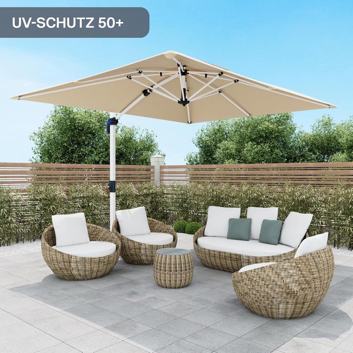 Balkonparasol 300x400 cm XL Zweefparasol met Voetpedaal & 360° Draaibaar - UV50+ Waterdicht Dubbellaags Doek, Aluminium Frame, Luxe Tuinparasol Beige - Nicolehome (9503828498796)
