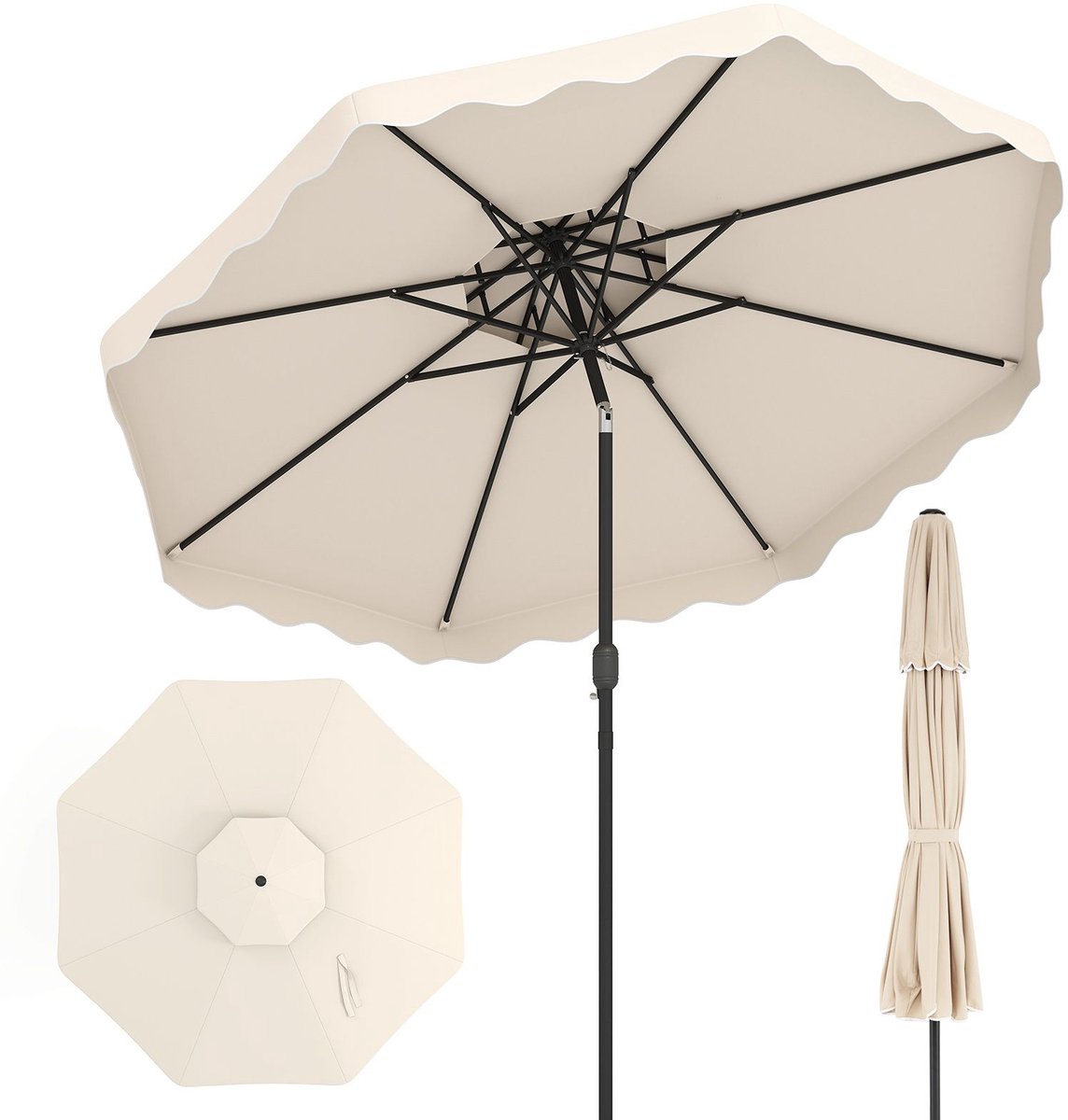 Beige of Grijs Parasol - Waterdicht & UV-beschermend - Kantelbaar & Verstelbaar - Luxe Zweefparasol voor Tuin - Balkon of Terras - Weerbestendig (8721564005875)
