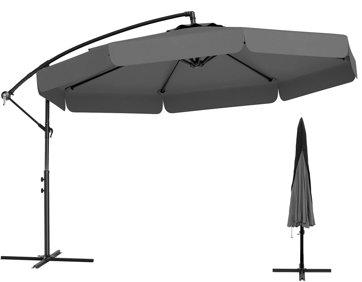 COSTWAY Parasol 300 cm, incl. beschermhoes, zweefparasol met zwengel en volant, hellingshoek verstelbaar, tuinscherm, marktparasol, terrasparasol voor tuin, zwembad, terras (0015706593725)