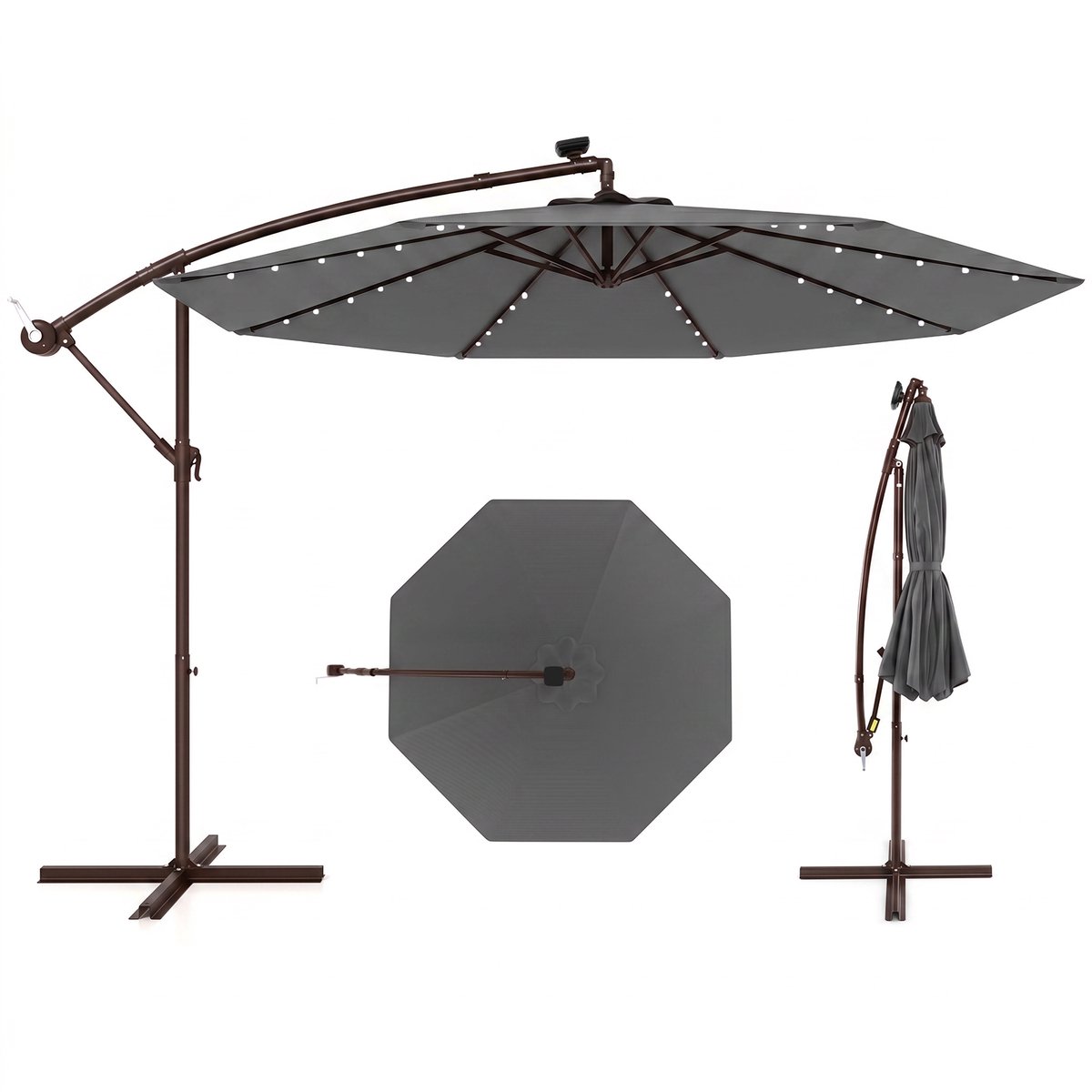 COSTWAY Parasol 300 cm, zweefparasol met 40 ledlampen op zonne-energie en zwengel, tuinscherm, marktparasol, terrasparasol voor tuin, zwembad, terras, antraciet, antraciet, 300 cm (0015706482593)