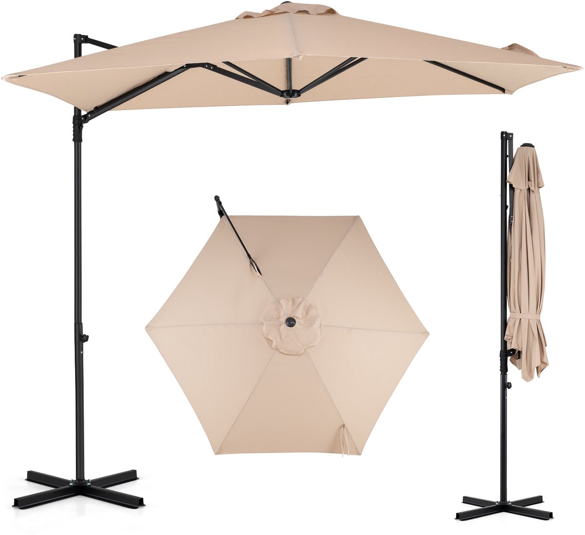 COSTWAY Parasol, 300 x 300 cm, zweefparasol met zwengel, 360° draaibaar, hellingshoek traploos verstelbaar, grote tuinparasol, terrasparasol, marktscherm voor tuin, terras (0672669413356)