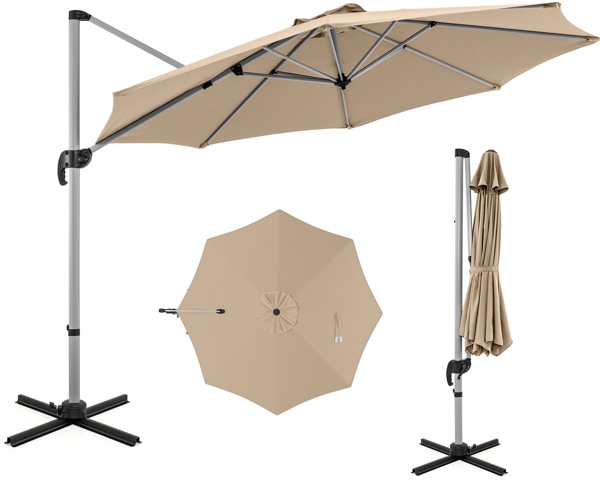 COSTWAY Parasol Ø 330 cm, zweefparasol met zwengel, 360 graden draaibaar, hellingshoek verstelbaar, UPF 50+, tuinparasol, terrasparasol, marktscherm voor tuin, terras, balkon (0015706482753)