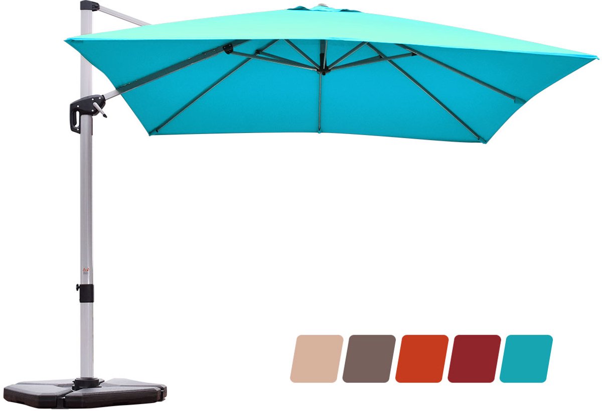 COSTWAY Parasol, rechthoekig, 300 x 300 cm, grote zweefparasol met zwengel, kantelbaar tuinscherm, 360° draaibaar, met kruisvoet, markt parasol, terras parasol, voor tuinterras, blauw (0015706482708)