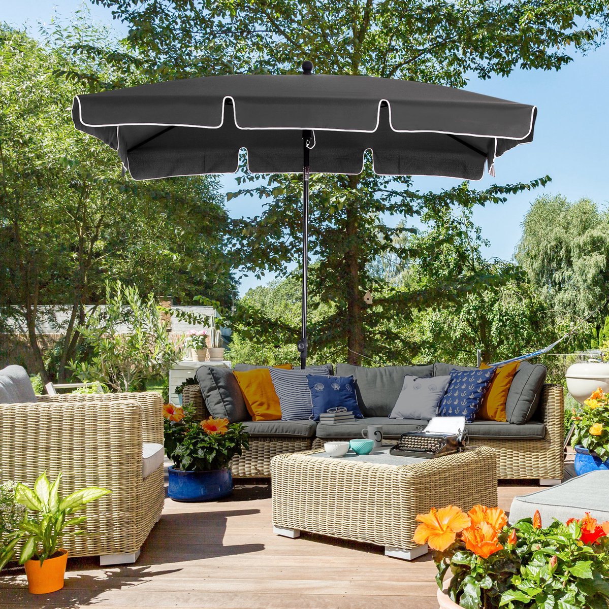 COVREO Stokparasol 198x130x245 cm grijs aluminium, kantelbaar voor tuin en strand (4071295154330)