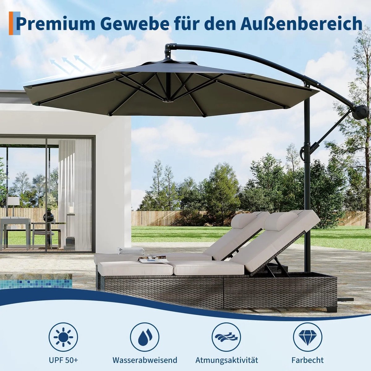 Cellista Zweefparasol 300 cm - 360° Draaibaar - Kantelbare Parasol - Met Voet en Hoes - Waterafstotend - Tuin Parasol - Antraciet (6153226929939)