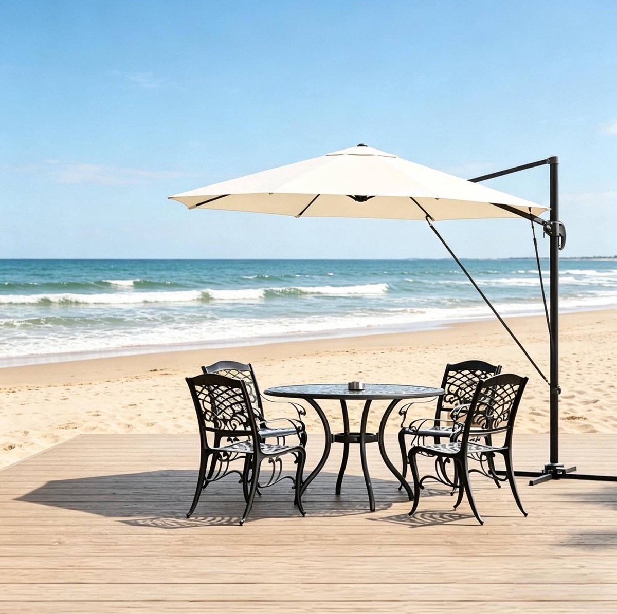 DESMIU Zweefparasol - 292 Cm - 360° Draaibaar En 5-Voudig Kantelbaar - Metaal En Polyester - Beige - Tuin, Terras En Balkon - Met Kurbel En Kruisvoet (4071298341966)